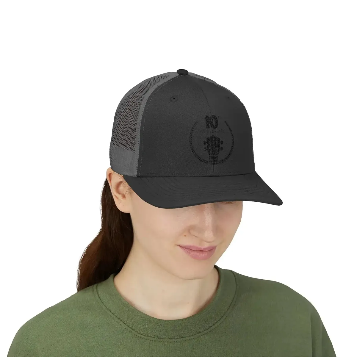 Uke Like The Pros 10th Anniversary Embroidered Trucker Hat - Black Logo - Image 9