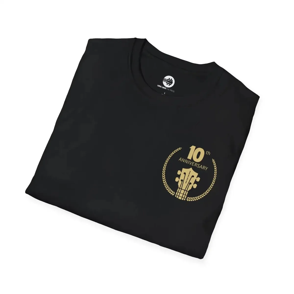 Uke Like The Pros 10th Anniversary T-Shirt — Gold Logo - Image 4