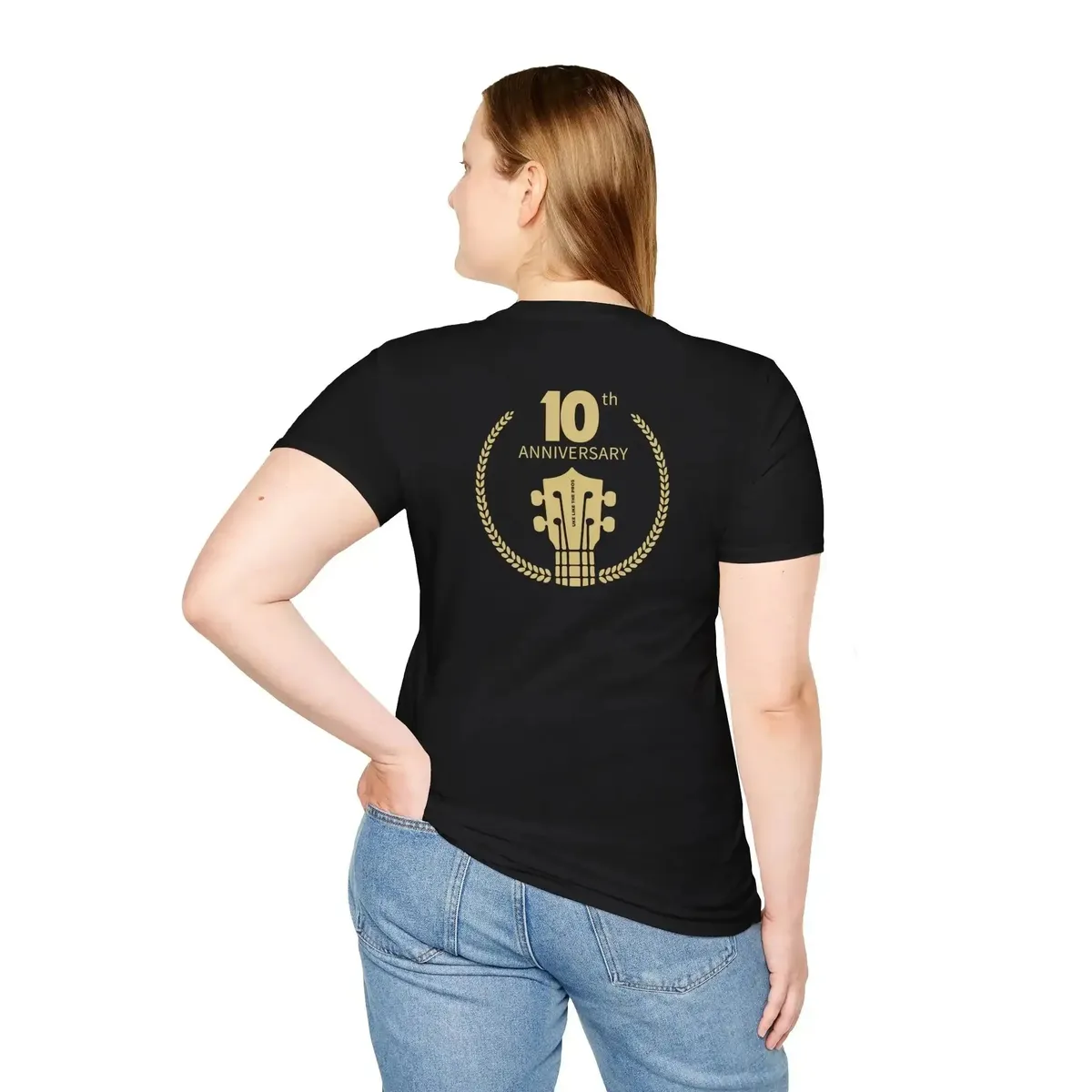 Uke Like The Pros 10th Anniversary T-Shirt — Gold Logo - Image 5