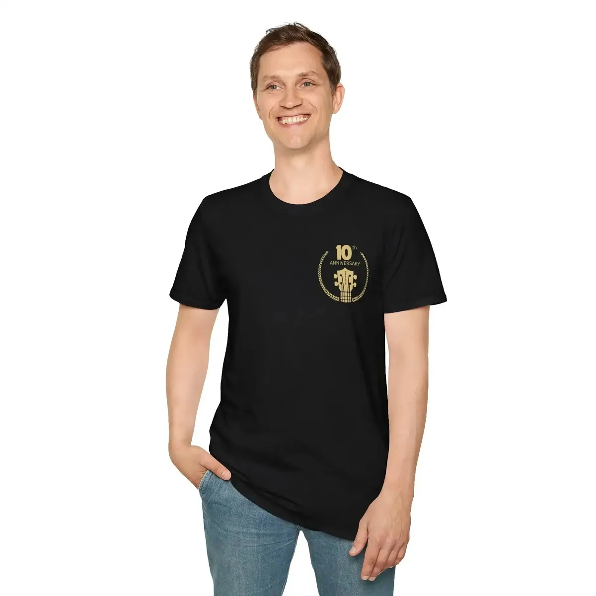 Uke Like The Pros 10th Anniversary T-Shirt — Gold Logo - Image 6