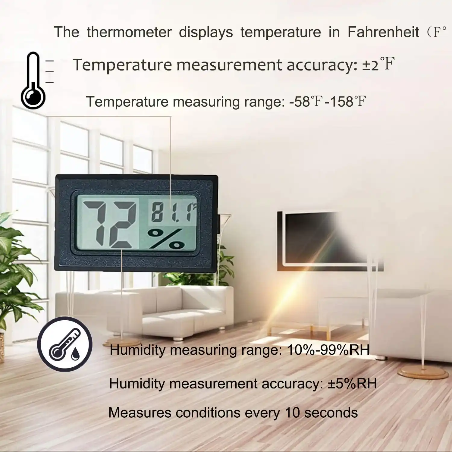 Ukulele Digital Hygrometer Humidity Gauge and Digital Thermometer (°F) - Image 2
