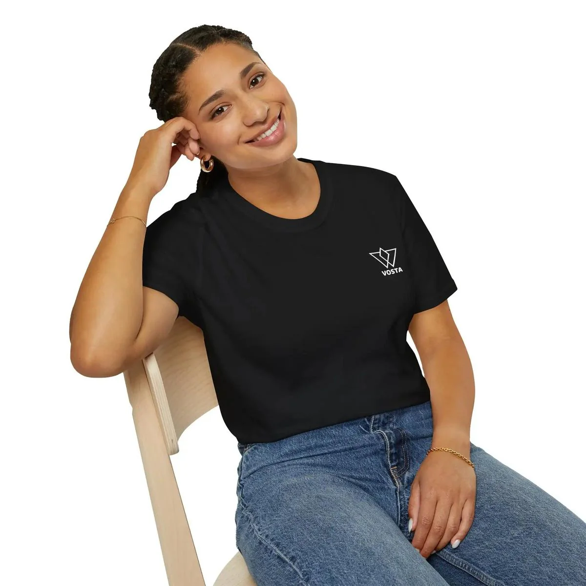 Vosta Black T-Shirt - Minimalist White Logo Tee - Image 14