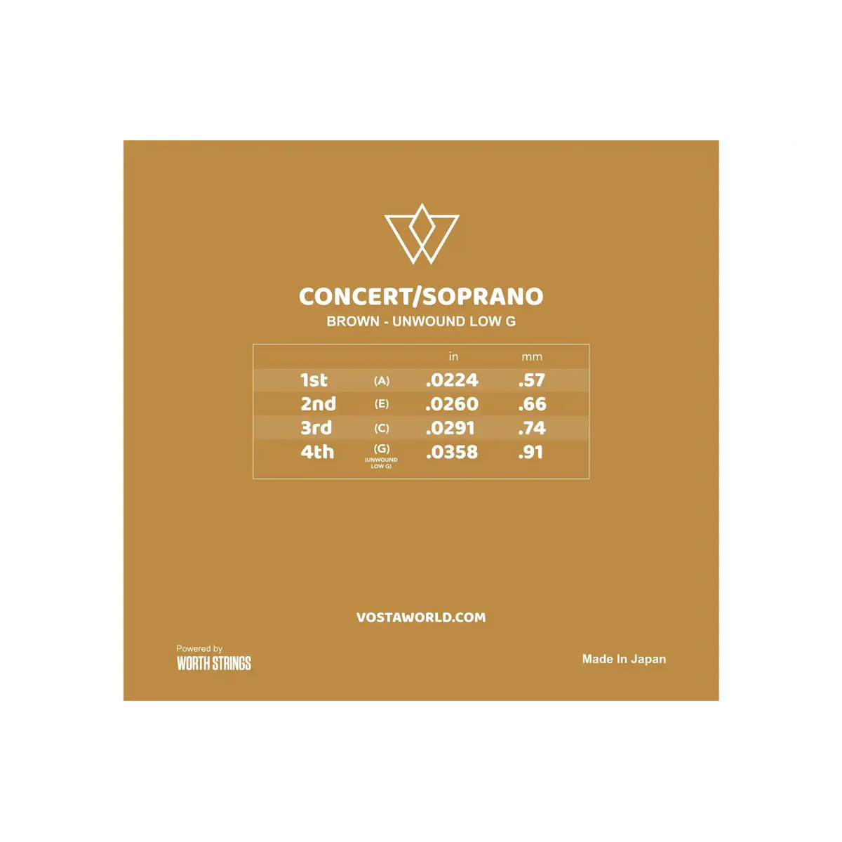 Worth Brown by Vosta Fluorocarbon Soprano/Concert Ukulele Strings - Unwound Low G - Image 2