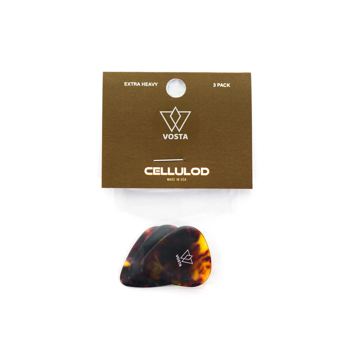 Vosta Extra Heavy Celluloid Tortoise Picks - 3 Pack
