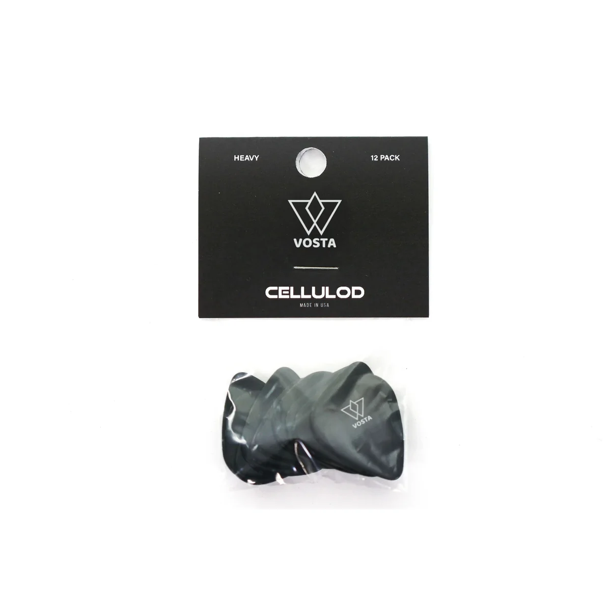 Vosta Heavy Celluloid Black Picks - 12 Pack