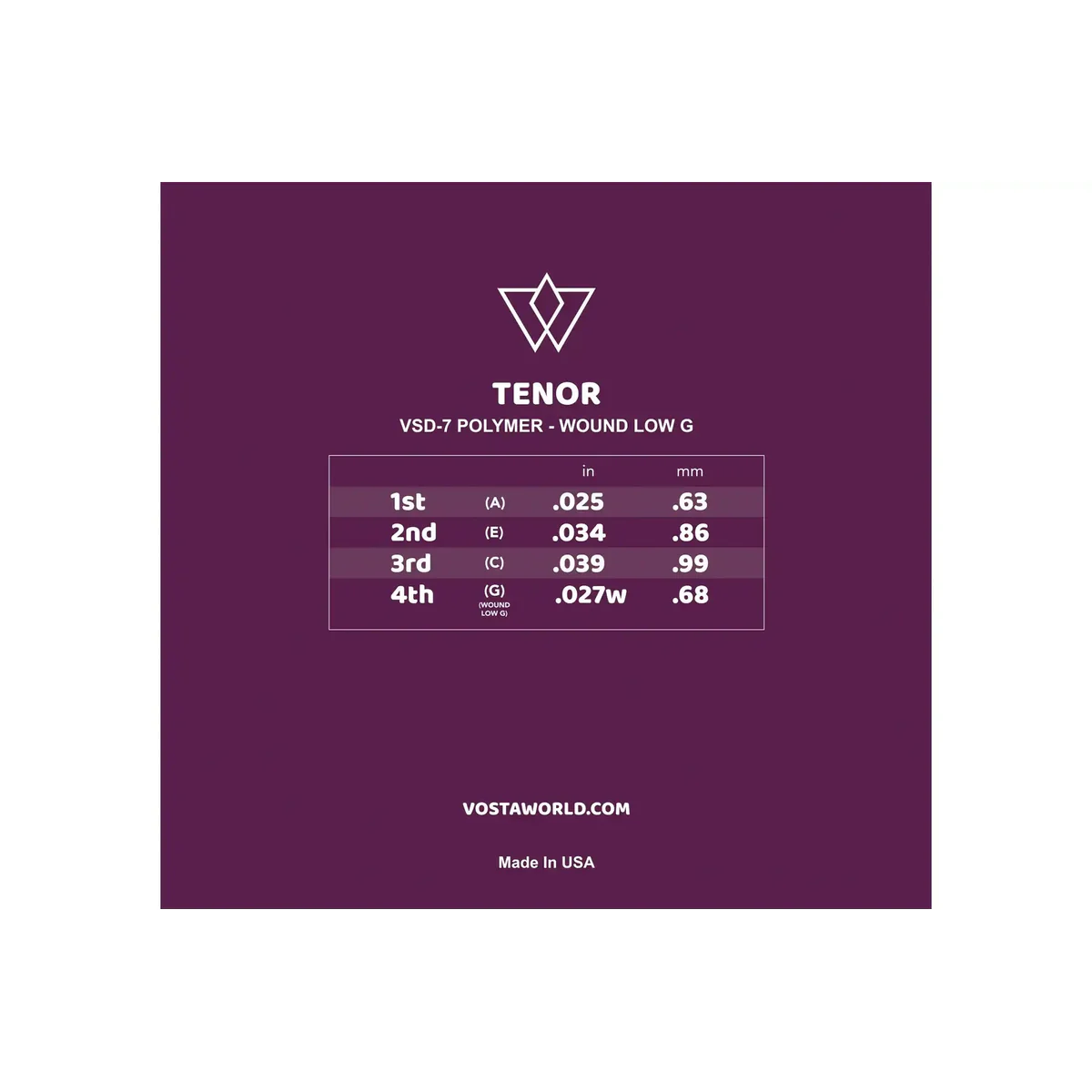 Vosta Polymer Tenor Ukulele Strings (G-C-E-A Tuning) - WOUND LOW G - Image 2