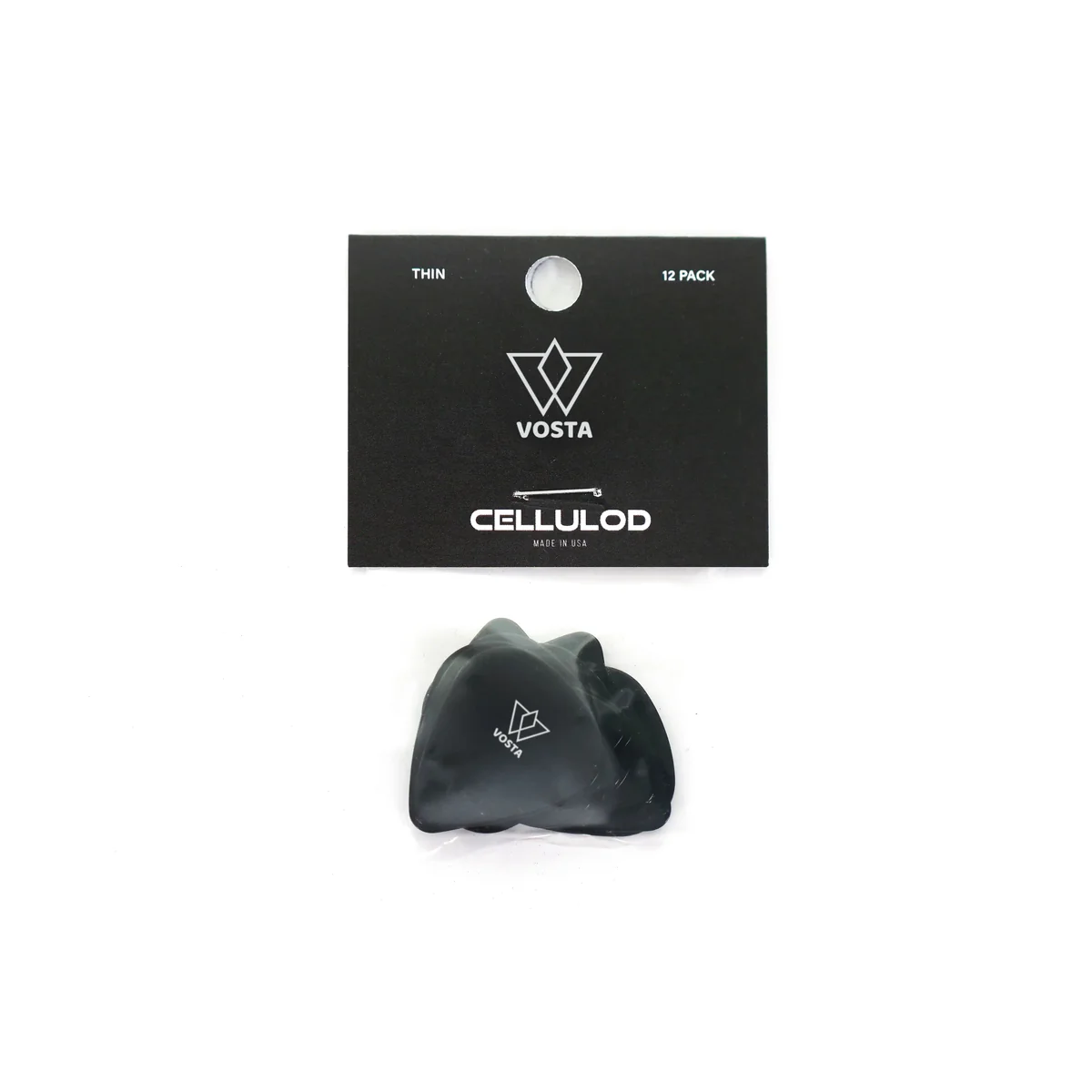 Vosta Thin Celluloid Black Picks - 12 Pack