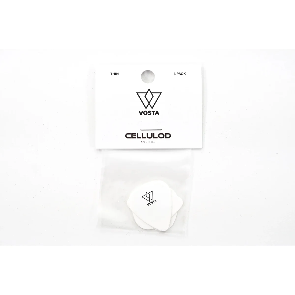 Vosta Thin Celluloid White Picks - 3 Pack